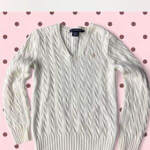 Polo Ralph Lauren Cream V-Neck Cable Knit Sweater